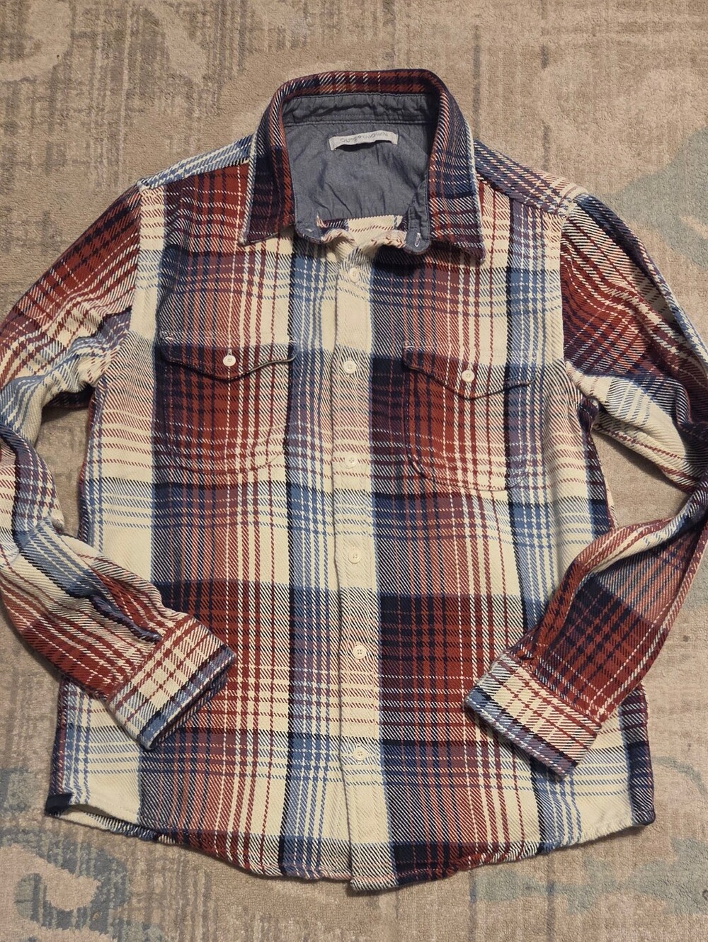 Outerknown Blanket Shirt In Henna Rouge Plaid. L. EUC